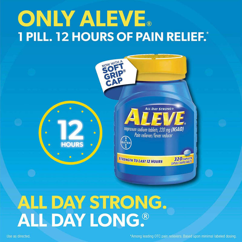 Aleve Naproxen Sodium 220 mg. Pain Reliever/Fever Reducer, 320 Caplets