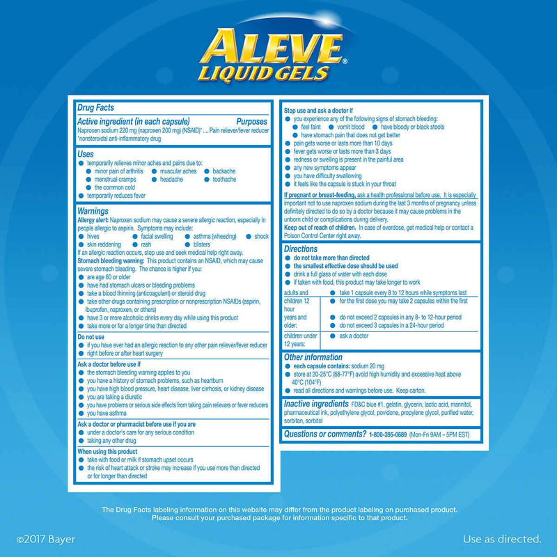 Aleve Pain Reliever, 160 Liquid Gels