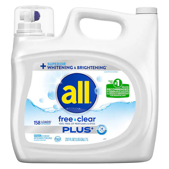 All Free and Clear Plus+ HE Liquid Laundry Detergent, 158 loads, 237 fl oz