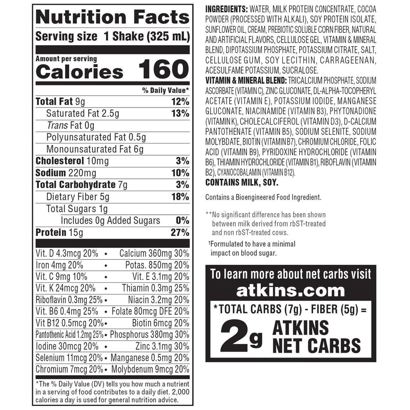 Atkins 15g Keto Protein Shake, Dark Chocolate Royale 11 fl. oz., 15 pk.