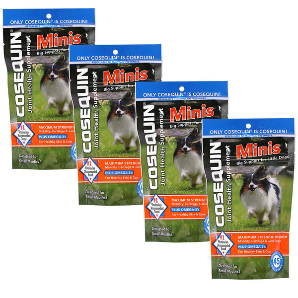 Cosequin Minis Maximum Strength with MSM Plus Omega-3’s Joint Health Supplement for Dogs, 45ct soft chews, 4-pack ) | Home Deliveries