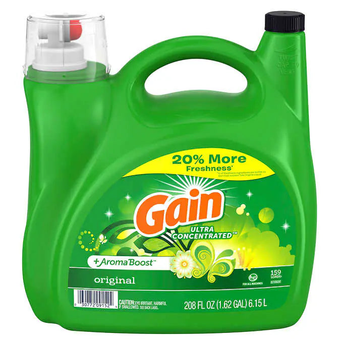 Gain Ultra Concentrated +AromaBoost HE Liquid Laundry Detergent, Original, 159 Loads, 208 fl oz