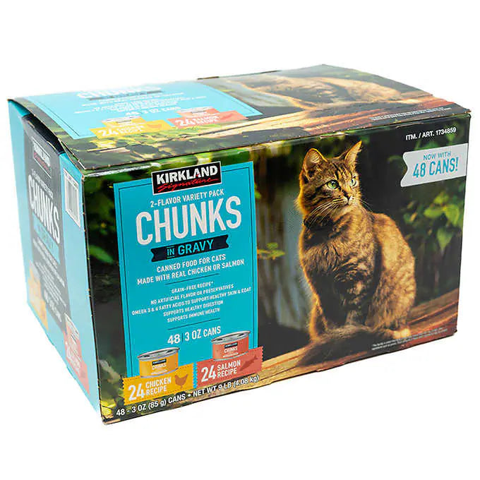 Kirkland Signature Chunks in Gravy, Canned Cat Food Variety Pack, 3 oz, 48-count