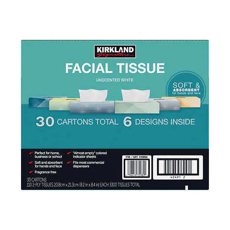 Kirkland Signature Facial Tissue, 110, 30-count ) | Home Deliveries