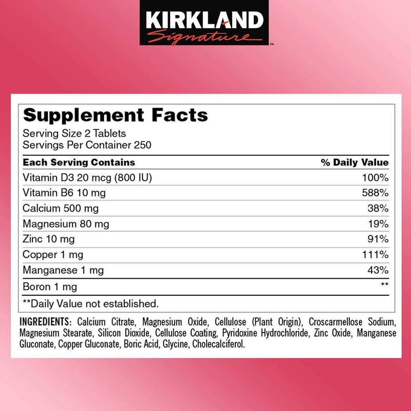 Kirkland Signature Calcium Citrate Magnesium and Zinc, 500 Tablets