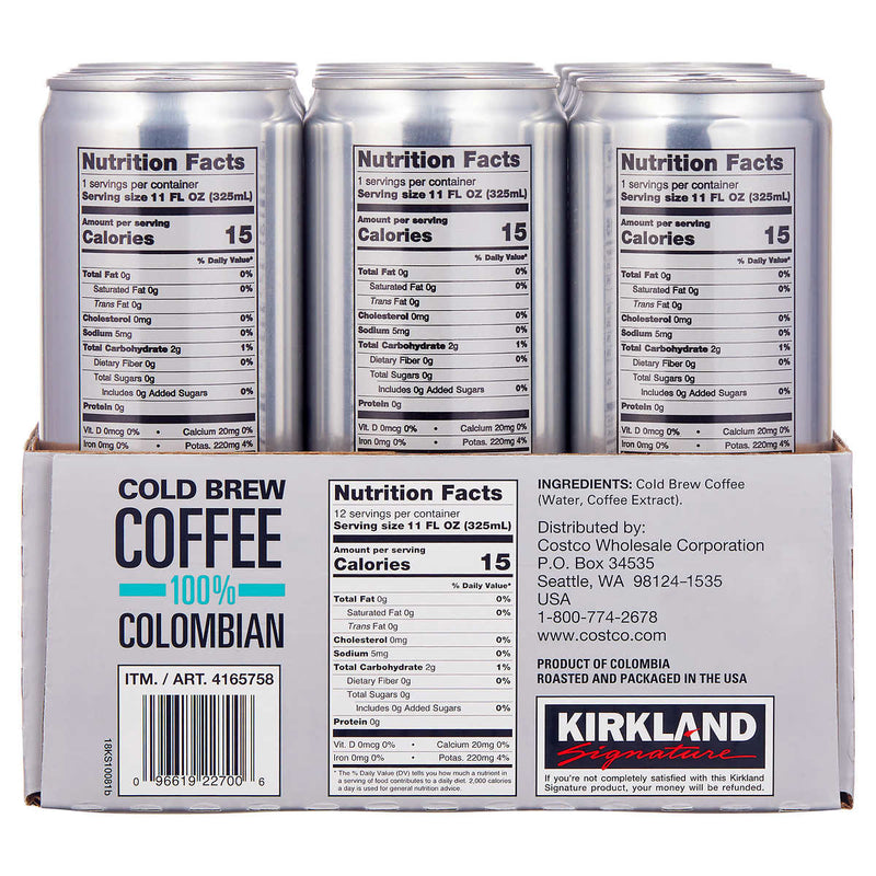 Kirkland Signature Colombian Cold Brew Coffee, 11 fl oz, 12-count ) | Home Deliveries