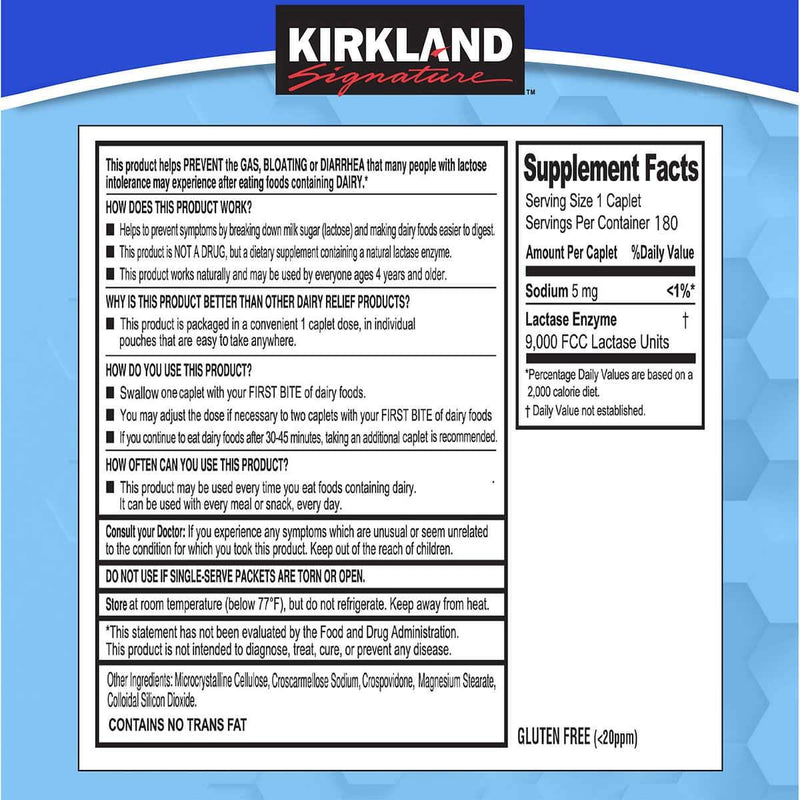 Kirkland Signature Fast Acting Lactase, 180 Caplets