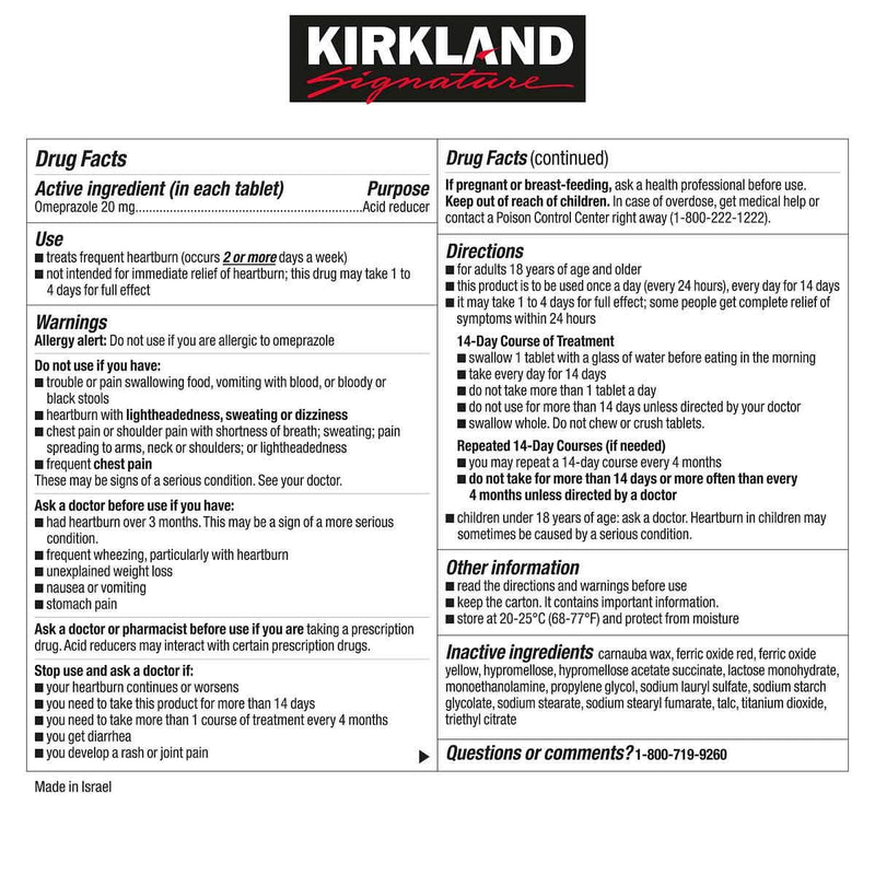 Kirkland Signature Omeprazole 20 mg., 42 Tablets - Home Deliveries