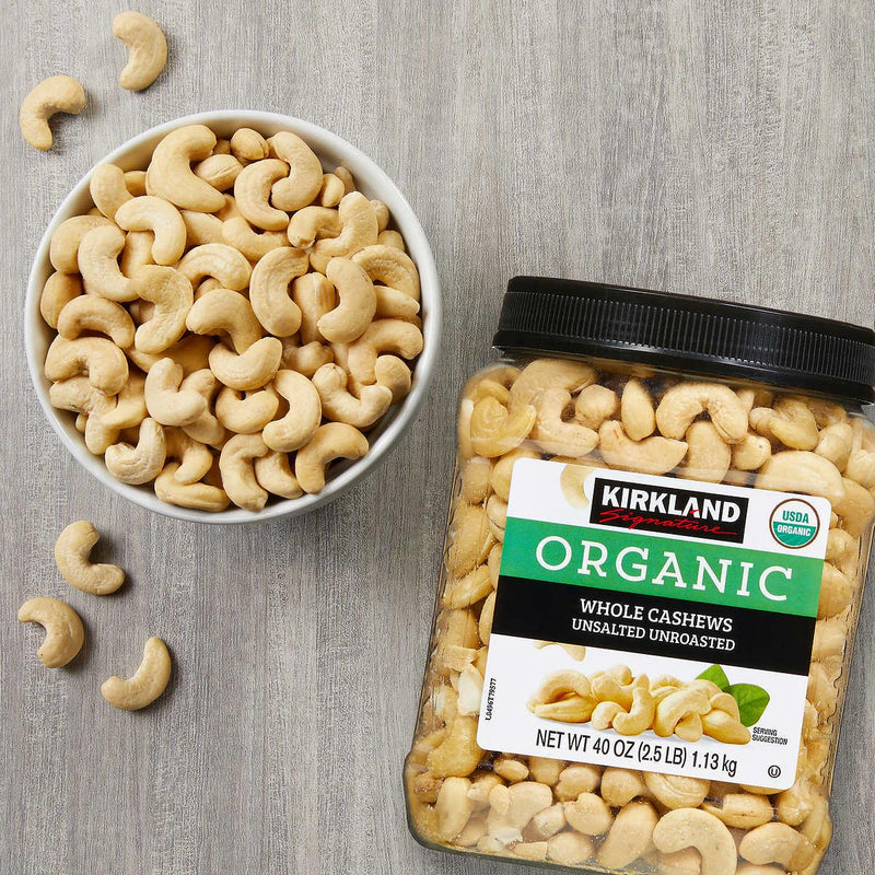 Kirkland Signature Organic Whole Cashews, Unsalted Unroasted, 40 oz