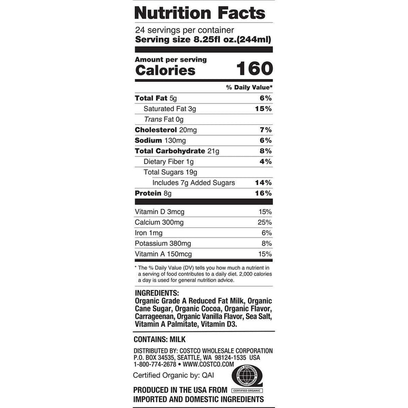 Kirkland Signature Organic Reduced Fat Chocolate Milk, 8.25 fl oz, 24-count ) | Home Deliveries