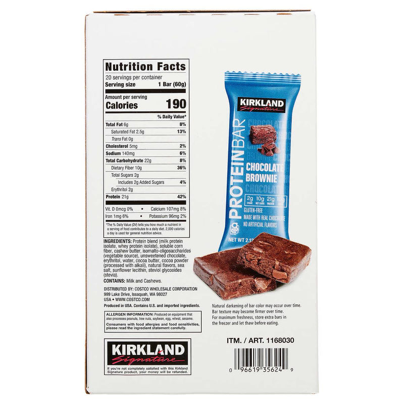 Kirkland Signature Protein Bars Chocolate Brownie 2.12 oz, 20-count