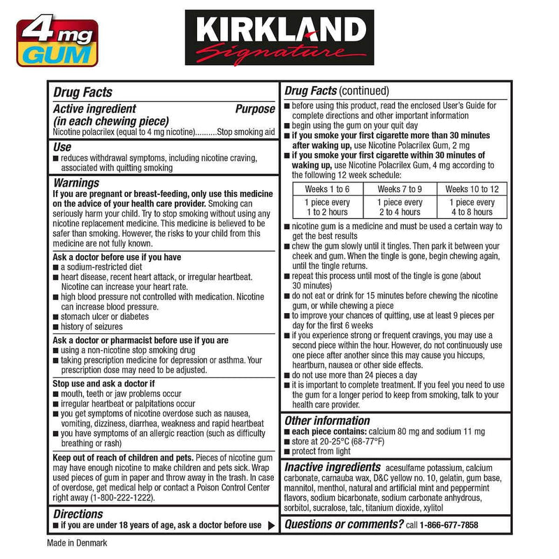 Kirkland Signature Quit 2 mg. or 4 mg. Ice Mint Gum, 300 Pieces - Home Deliveries