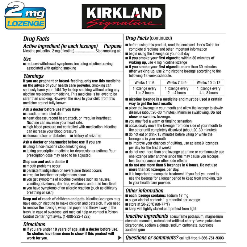 Kirkland Signature Quit 2mg. or 4mg., Cherry Lozenges, 270 Pieces - Home Deliveries