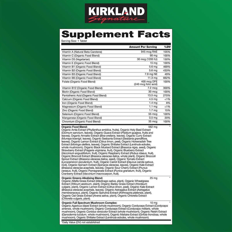 Kirkland Signature USDA Organic Multivitamin, 80 Coated Tablets - Home Deliveries