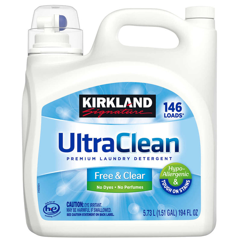 Kirkland Signature Ultra Clean Free and Clear HE Liquid Laundry Detergent, 146 loads, 194 fl oz