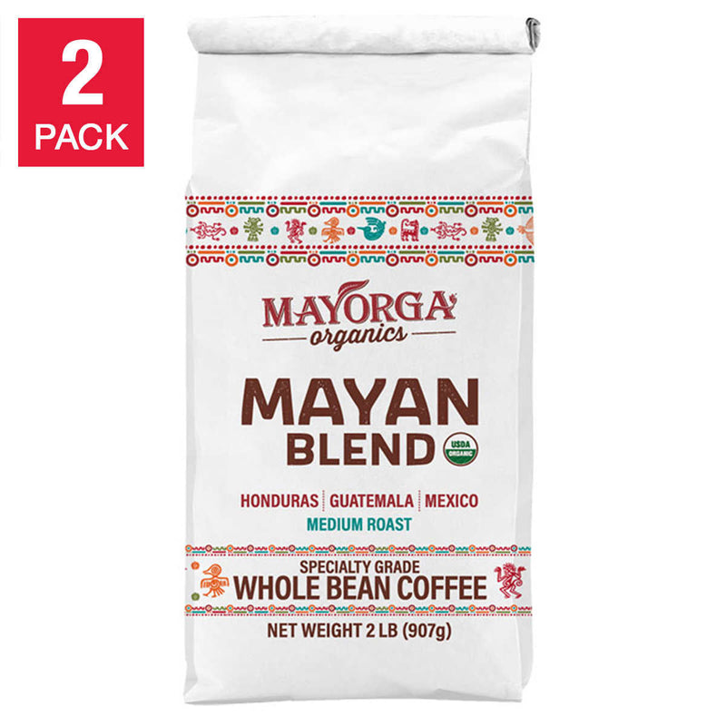 Mayorga Organics Mayan Blend, USDA Organic, Medium Roast, Whole Bean Coffee, 2lb, 2-pack ) | Home Deliveries