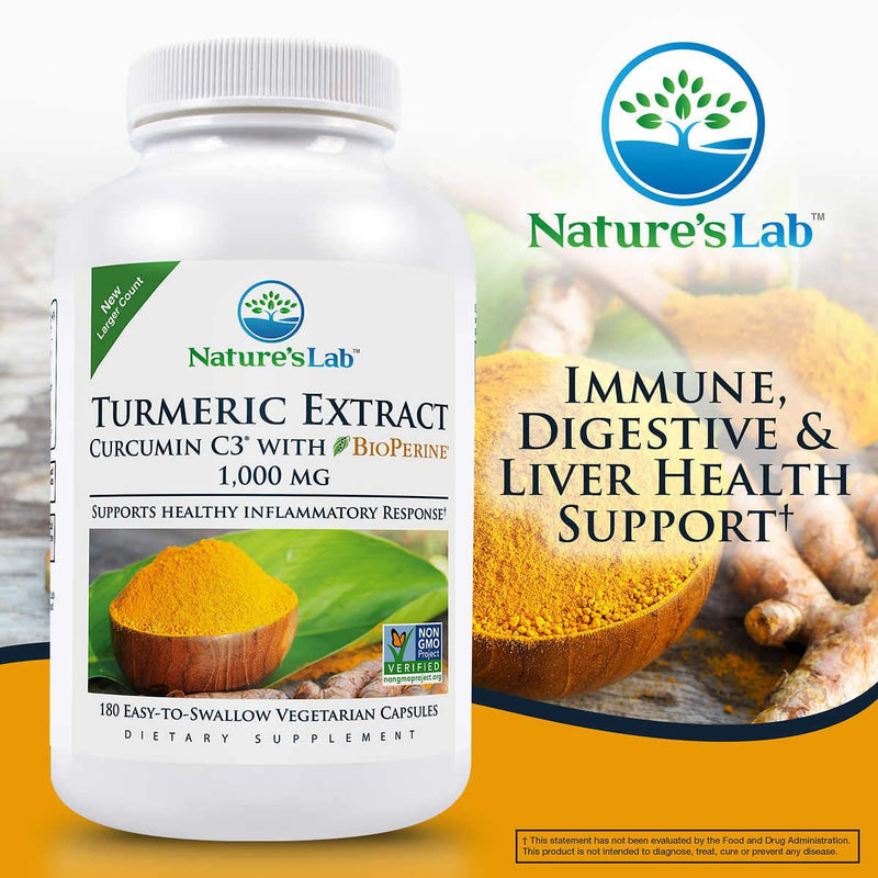 Nature's Lab Turmeric Curcumin C3 1000mg., 180 Vegetarian Capsules