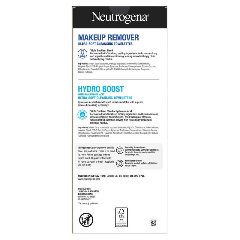 Neutrogena Makeup Remover and Hydro Boost Ultra-Soft Cleansing Towelettes, 139 ct ) | Home Deliveries