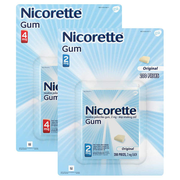 Nicorette Quit Smoking Aid 2mg. or 4mg., Original Flavor Gum 200 Pieces - Home Deliveries