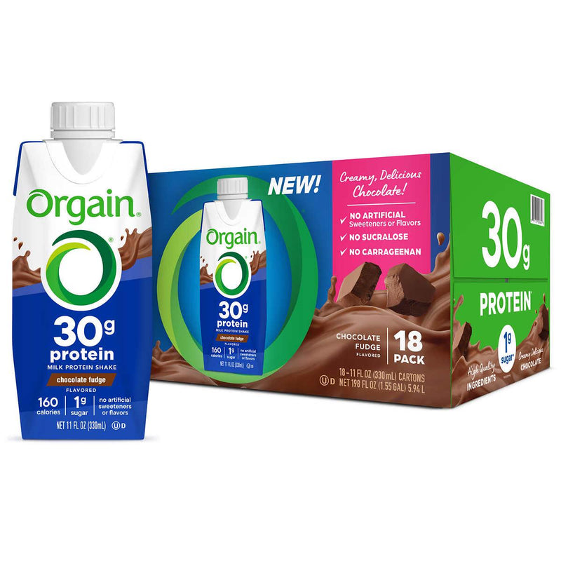 Orgain 30g Protein Shake, Chocolate Fudge, 11 fl oz, 18-pack