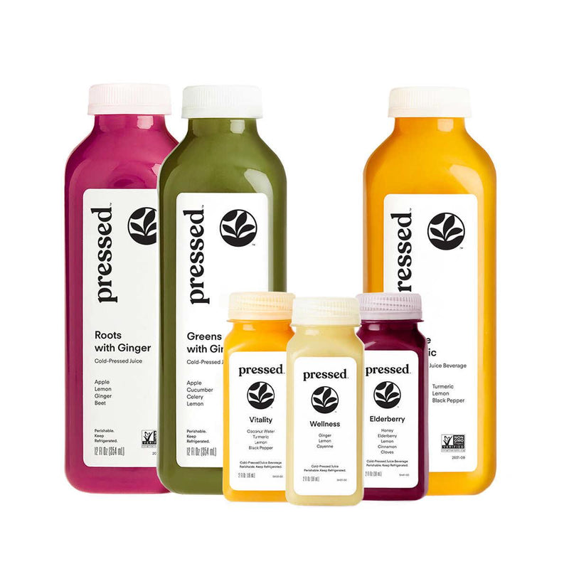 Pressed Cold-Pressed Juice and Shot Bundle -18 Bottles, 9 Juices and 9 Shots ) | Home Deliveries