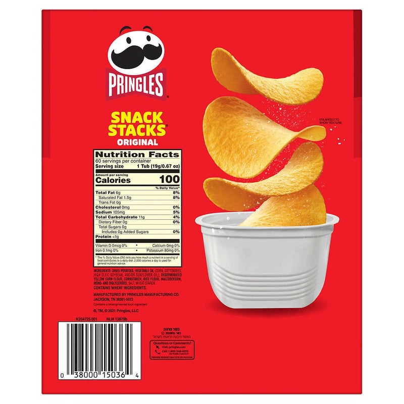 Pringles Potato Chips, Original, 0.67 oz, 60-count