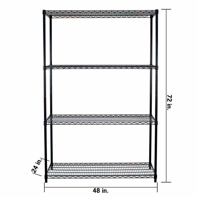 TRINITY 4-Tier Wire Shelving Rack, 48  x 24  x 72  NSF, Black