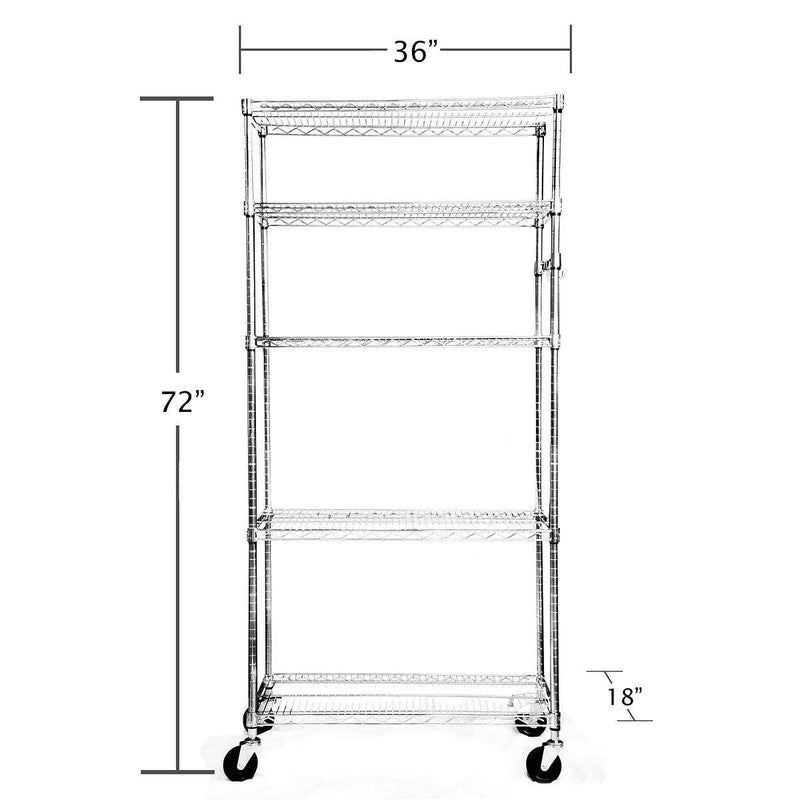 TRINITY EcoStorage 5-Tier Wire Shelving Rack with Wheels , 36  x 18  x 72  NSF, Chrome Color ) | Home Deliveries