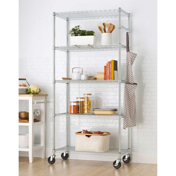 TRINITY EcoStorage 5-Tier Wire Shelving Rack with Wheels , 36  x 18  x 72  NSF, Chrome Color ) | Home Deliveries