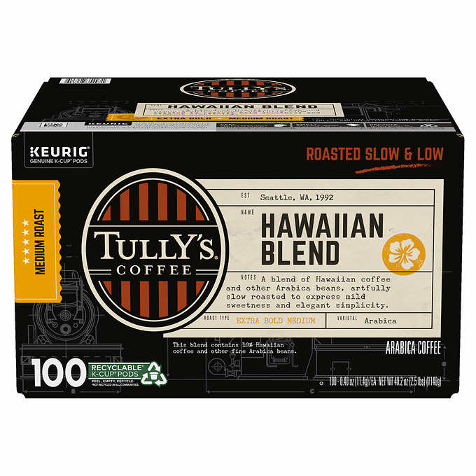 Tully's Coffee Hawaiian Blend K-Cups Pods, 80-count